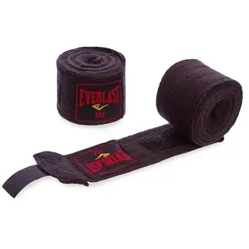 Бинти боксерські 4 метри Everlast EV-8454 (нейлон, поліестер) з петлею для великого пальця Чорний