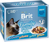 Brit Premium Family Plate Gravy Набор влажных кормов с мясными и рыбными ингредиентами для кошек 12x85 г