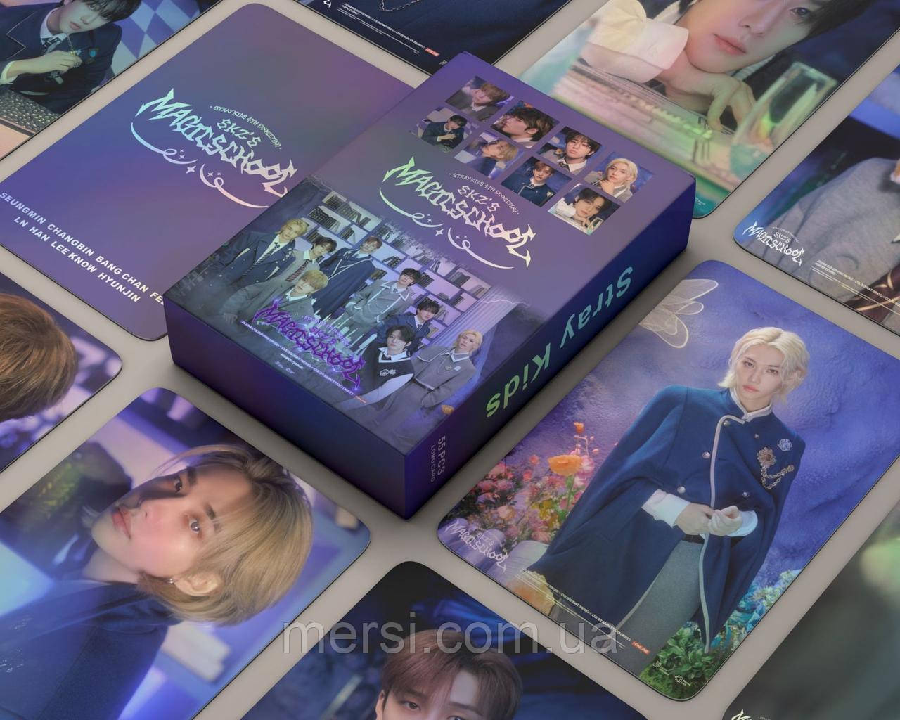 Голографічні карточки stray kids K-POP lomo кейпоп карти к поп стрей кідс стрэйкідс СК -Magic school-  55 шт