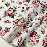 Тканина бавовна для рукоділля вінтажні бордово-рожеві троянди білого фону 50 см/40 см, фото 3