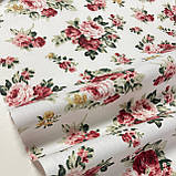 Тканина бавовна для рукоділля вінтажні бордово-рожеві троянди білого фону 50 см/40 см, фото 2