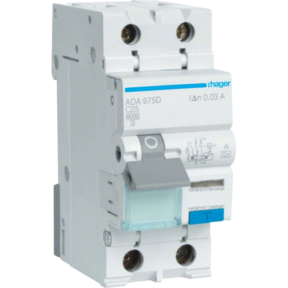 Hager ADA975D Дифавтомат 1P+N, 6kA, C-25A, 30mA, A