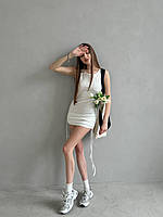 YB_Женское стильное платье с затяжками из качественного рубчика. Арт: 1419А250 Белое