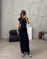 YB_Женское приталенное платье макси из микродайвинга. Арт: 287А350 42/44 Черный