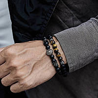 Мужские браслеты из натуральных камней (комплект) каменные браслеты черные