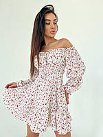YB_Женское платье мини с цветочным принтом. Арт: 232А380 Белый (1 вид), 42/44