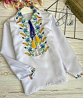 Рубашка вышиванка на мальчика "Василек воротник" белая рост 116-140