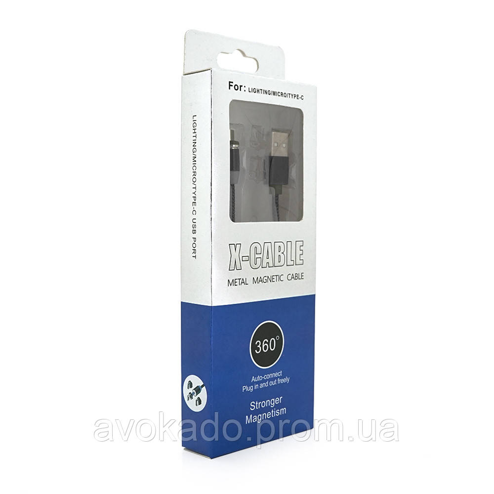 Магнитный кабель PiPo USB 2.0/Lighting, 2m, 2А, тканевая оплетка, бронированный, съемник, Black, BOX o - фото 3 - id-p2059687903