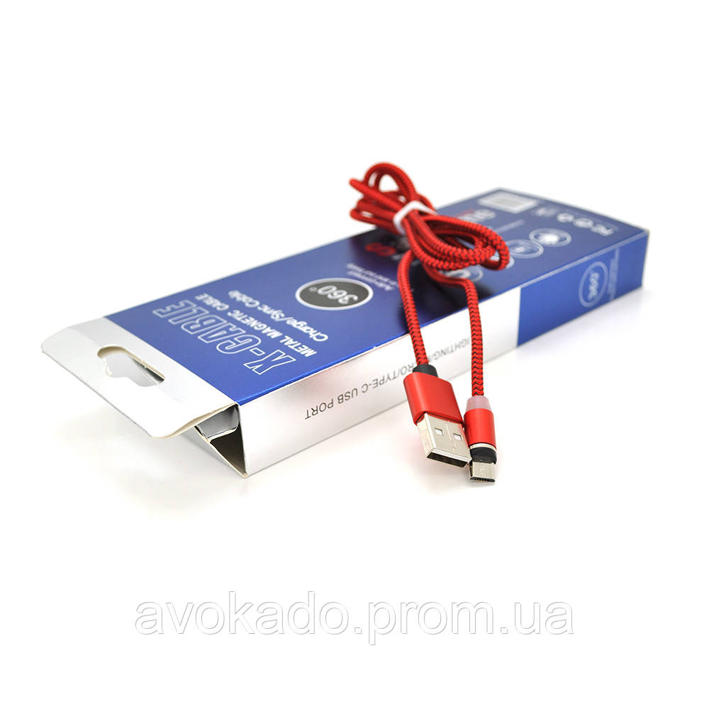 Магнитный кабель PiPo USB 2.0/Micro, 1m, 2А, тканевая оплетка, бронированный, съемник, Red, BOX e - фото 2 - id-p2059687901