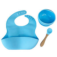 Набор детской посуды Силиконовая тарелка и слюнявчик MGZ-0110(Blue) в коробке as