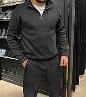 Идеальный мужской костюм из микровельвета (кофта ворот на молнии+брюки) графит