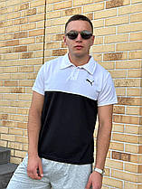 Поло футболка чоловіча чорно біла Puma, літнє поло для чоловіків, поло сорочка чоловіча, модна чоловіча футболка