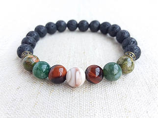 Браслет для Тельця з Агата Бичачого ока Унакіт Лави d 8мм