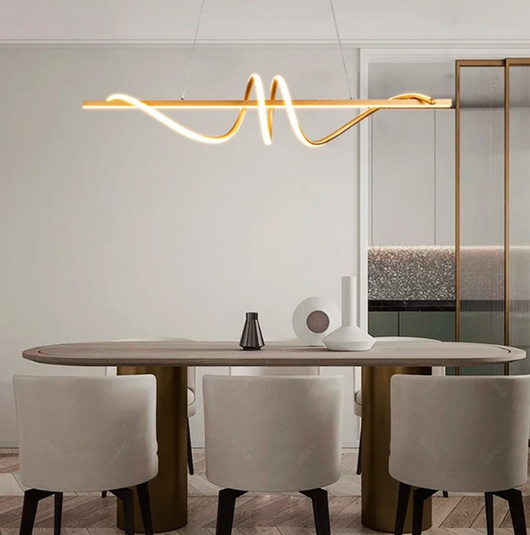 Видовжена люстра WAVE  у золотистому корпусі довжиною 100см і 120см, фото 1