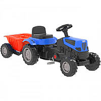 Детский синий трактор педальный с красным прицепом веломобиль Pilsan от 2 лет