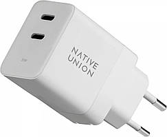 Мережевий зарядний пристрій Native Union Fast GaN Charger PD 35W Dual USB-C Port White (FAST-PD35-WHT-EU)