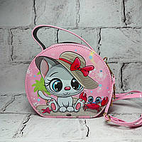 Сумочка дитяча для дівчинки лакова з ремінцем Котик Рожева 18,5х16,5х7 см 206-1