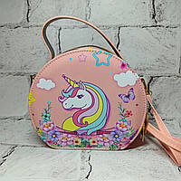 Сумочка дитяча для дівчинки лакова з ремінцем Єдиноріг Персикова 18,5х16,5х7 см 206-2