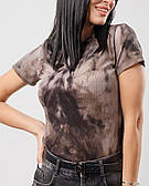 Жіноча футболка рубчик з ефектом тай-дай норма і батал
