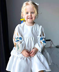 Дитяча святкова сукня для дівчаток в білому кольорі з вишитими рукавами розміри 110, 116, 122, 128