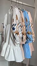 Дитяча святкова сукня для дівчаток в блакитному кольорі з вишитими рукавами розміри 104, фото 3