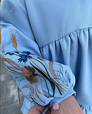 Дитяча святкова сукня для дівчаток в блакитному кольорі з вишитими рукавами розміри 104, фото 2