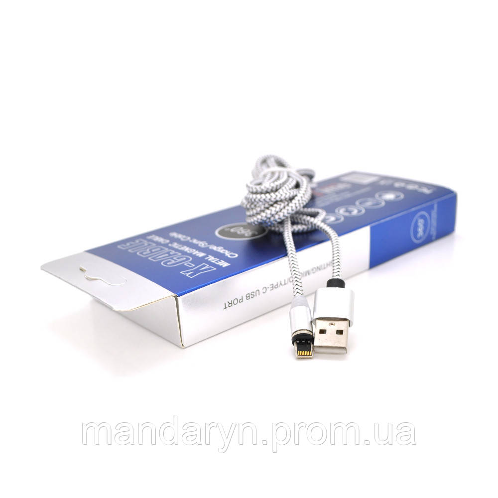 Магнитный кабель PiPo USB 2.0/Lighting, 2m, 2А, тканевая оплетка, бронированный, съемник, Silver, BOX b - фото 2 - id-p2062941792