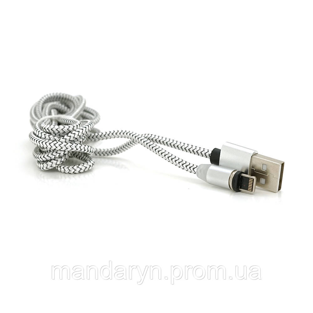 Магнитный кабель PiPo USB 2.0/Lighting, 2m, 2А, тканевая оплетка, бронированный, съемник, Silver, BOX b - фото 4 - id-p2062941792