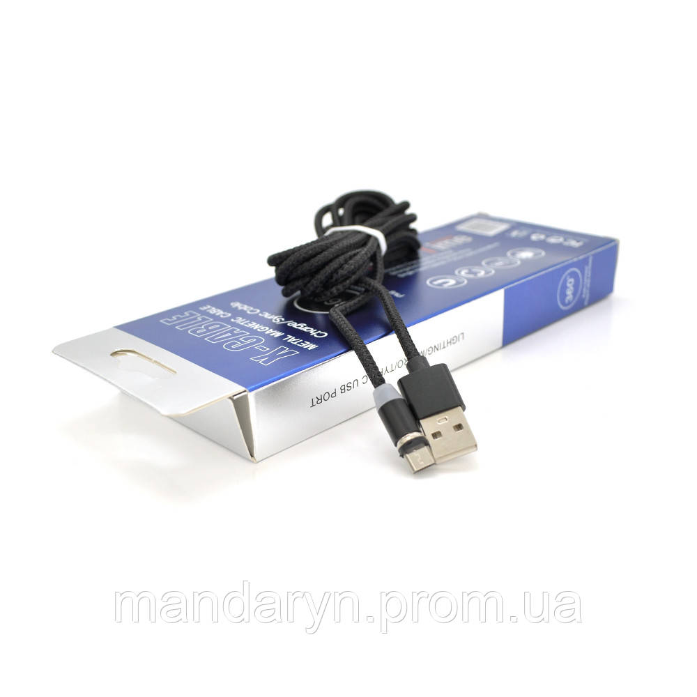 Магнитный кабель PiPo USB 2.0/Micro, 2m, 2А, тканевая оплетка, бронированный, съемник, Black, BOX b - фото 2 - id-p2062941788