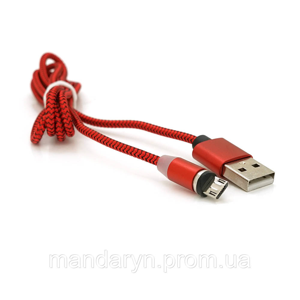 Магнитный кабель PiPo USB 2.0/Micro, 1m, 2А, тканевая оплетка, бронированный, съемник, Red, BOX b - фото 4 - id-p2062941787
