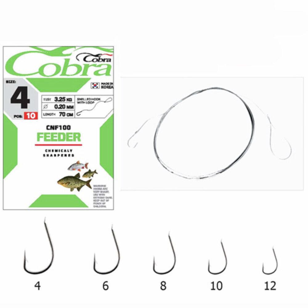 Гачки з повідцем Cobra FEEDER 70cm, 0,20 mm, Розмір 4, 10шт (CNF100-008)
