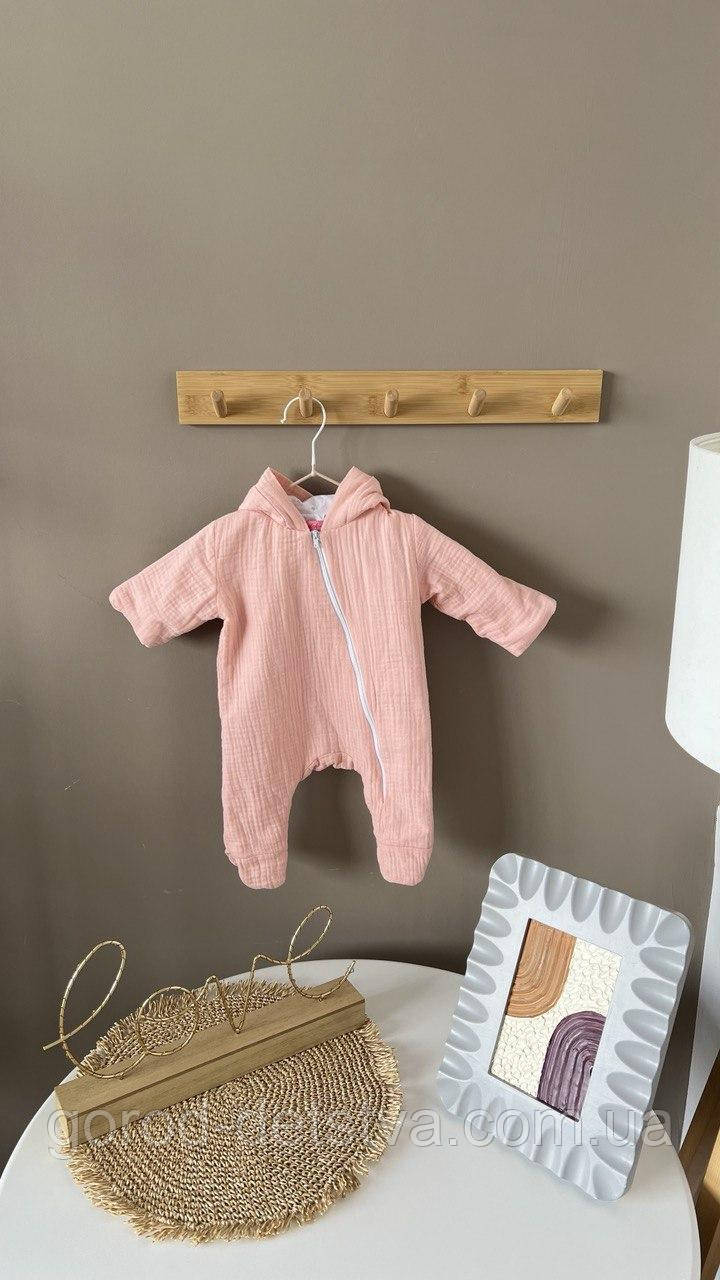 Дитячий мусліновий літній легкий комбінезон чоловічок для новонародженого 0-3 міс 56-62 см Літо, фото 1