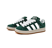 Женские кроссовки Adidas Campus 00S Green White кеды Адидас Кампус зеленые с белым замшевые