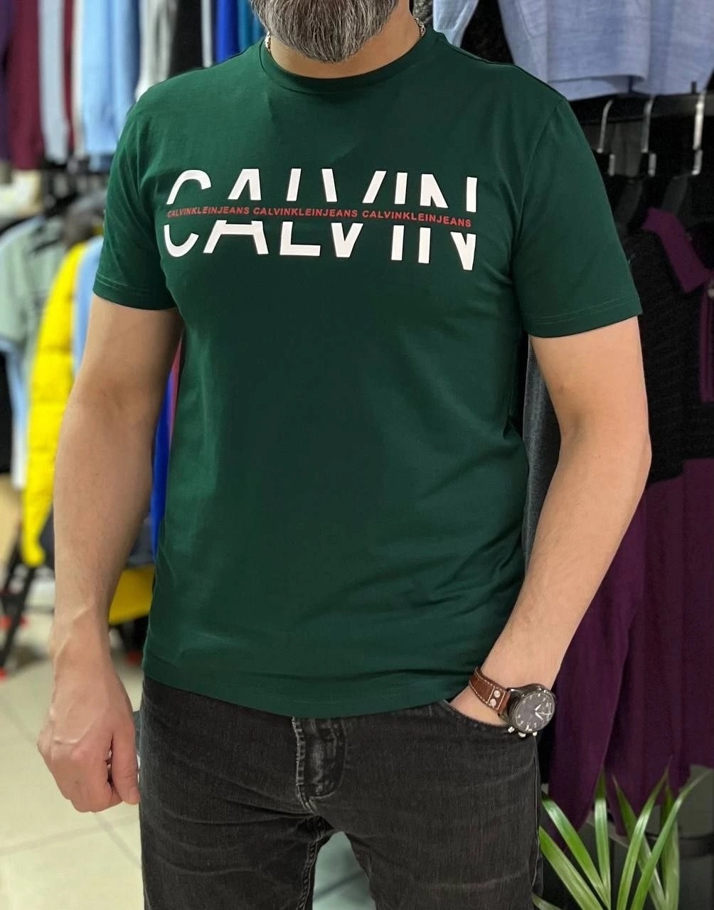 Футболка чоловіча Calvin Klein брендова футболка Кельвін Кляйн зелена