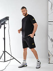Спортивний костюм Stone Island шорти та футболка комплект, літній чоловічий спорт костюм Стон Айленд чорний