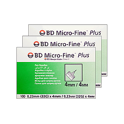 Голки для шприц-ручок BD Micro-Fine + «МікроФайн» 4 мм 100 шт. 3 паковання