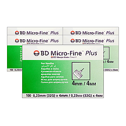 Голки для шприц-ручок BD Micro-Fine + «МікроФайн» 4 мм 100 шт. 5 паковань