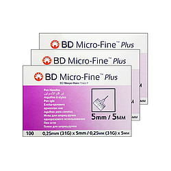 Голки для шприц-ручок BD Micro-Fine + «МікроФайн» 5 мм 100 шт. 3 паковання