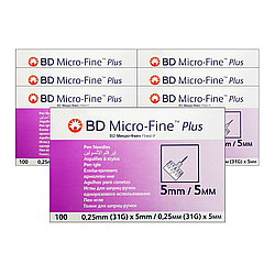 Голки для шприц-ручок BD Micro-Fine + «МікроФайн» 5 мм 100 шт. 7 паковань