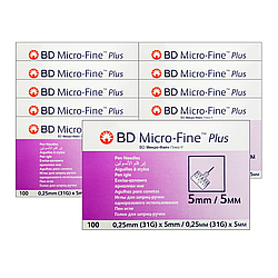 Голки для шприц-ручок BD Micro-Fine + «МікроФайн» 5 мм 100 шт. 10 паковань