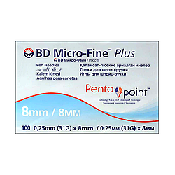 Голки для шприц-ручок BD Micro-Fine + «МікроФайн» 8 мм 100 шт.