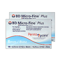 Голки для шприц-ручок BD Micro-Fine + «МікроФайн» 8 мм 100 шт. 2 паковання