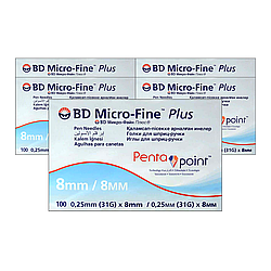 Голки для шприц-ручок BD Micro-Fine + «МікроФайн» 8 мм 100 шт. 5 паковань
