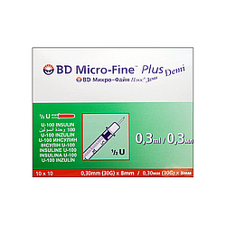 Шприц мікрофайн плюс демі 0,3 мл U-100 0,30 (30G)*8 мм - 2 пачки
