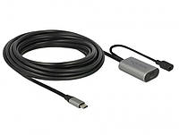 Кабель пристроїв-подовжувач Delock USB Type-C M F (Active) 5.0m (USB3.1) AWG22+28 D4.6mm чор TN, код: 7455269