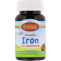 Железо детское 15 мг вкус клубники Kid's Chewable Iron Carlson 60 жевательных таблеток ES, код: 7575226