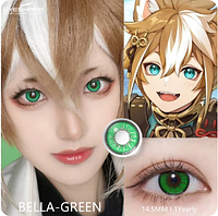 Красивые зеленые контактные линзы BELLA-GREEN 14,2-14,5 мм Яркие линзы для глаз без диоптрий RTY