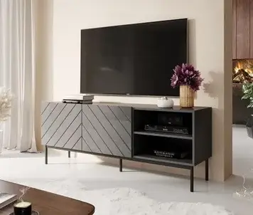 Тумба під телевізор Cama Meble Szafka Rtv Abeto Na Blackm Stelażu Ze Stali 150X42X60 Grafitgrafit Połysk 257310