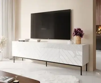 Тумба під телевізор Cama Meble Szafka Rtv Abeto Na Blackm Stelażu Ze Stali 200X42X60 Białybiały Połysk 257311