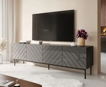 Тумба під телевізор Cama Meble Szafka Rtv Abeto Na Blackm Stelażu Ze Stali 200X42X60 Grafit/Grafit Połysk